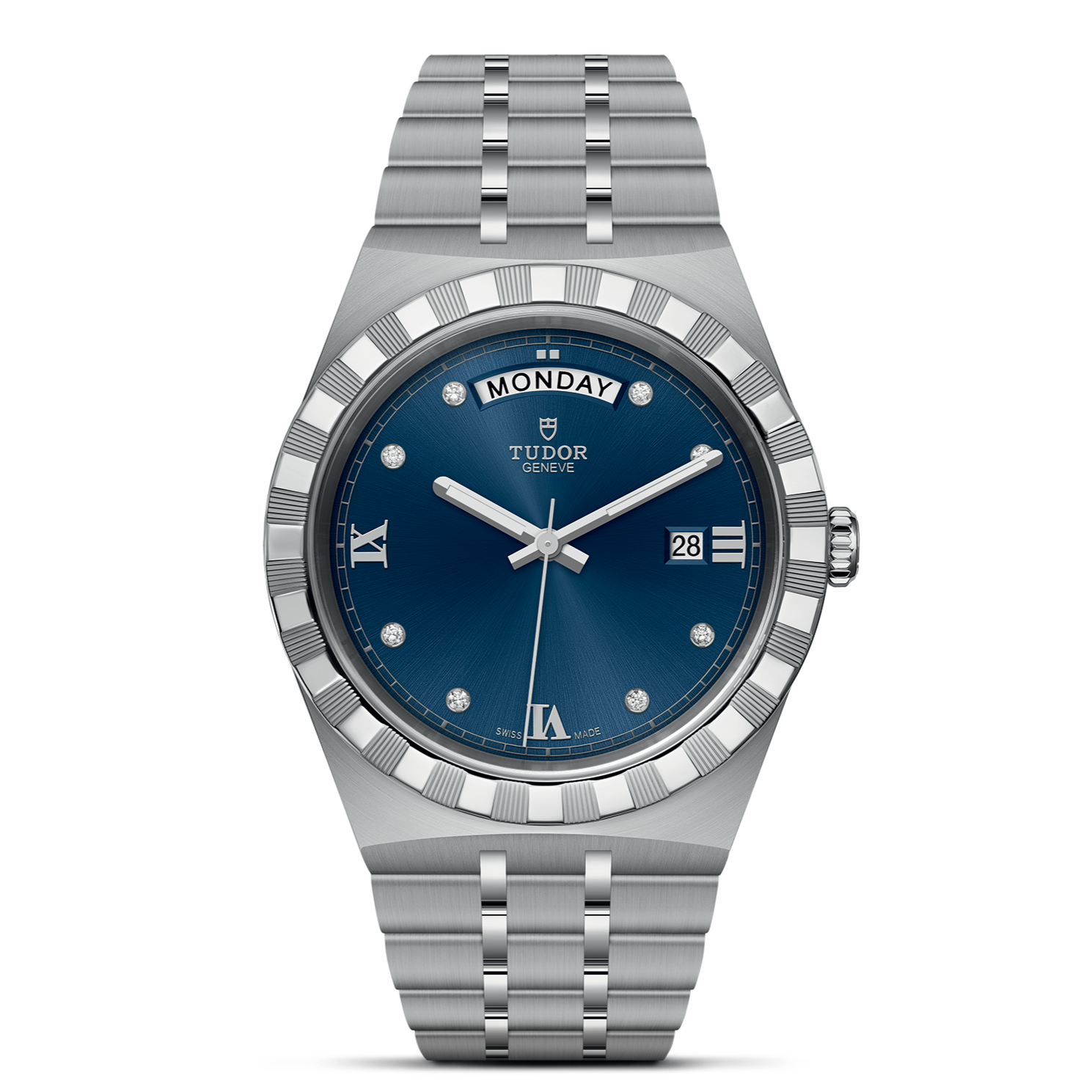 Tudor Royal Automatic Diamonds Blue Dial Silver Steel Strap Watch for Men - M28600-0006