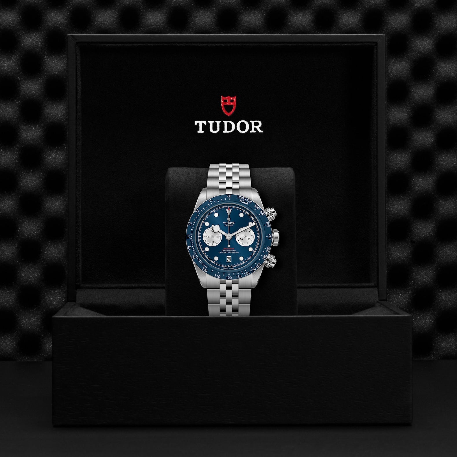 Tudor Black Bay Chrono Blue Dial Silver Steel Strap Watch for Men - M79360B-0002