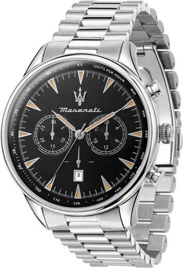 Maserati Tradizione Chronograph Black Dial Silver Steel Strap Watch for Men - R8873646004