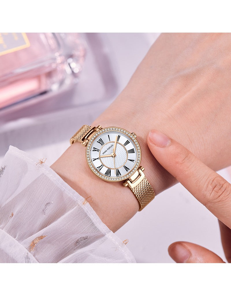 Guess Muse Quartz Silver Dial Rose Gold Steel Strap Watch For Women - W1008L3