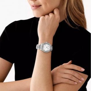 Michael Kors Sage Three-Hand White Dial Silver Steel Strap Watch for Women - MK4807