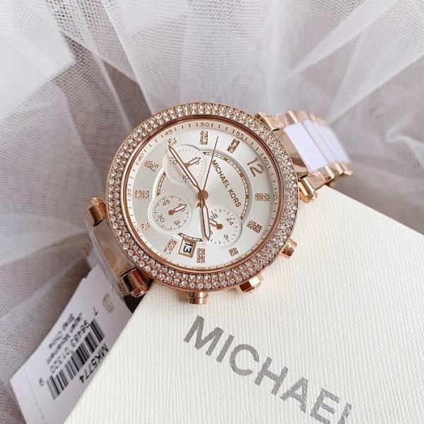 Michael Kors Parker White Dial Two Tone Steel Strap Watch for Women - MK5774