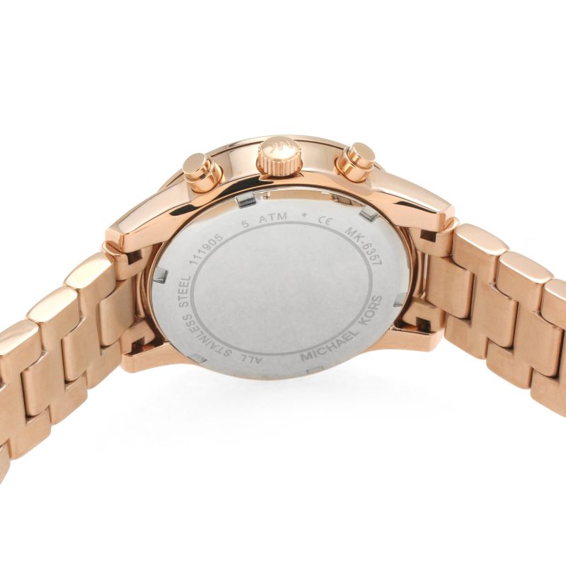 Michael Kors Ritz Chronograph Rose Gold Dial Rose Gold Steel Strap Watch for Women - MK6357