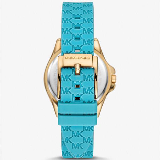 Michael Kors Mini Pilot Quartz Gold Dial Blue Silicone Strap Watch For Women - MK7374