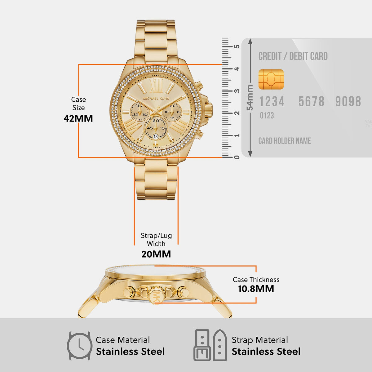 Michael Kors Wren Chronograph Gold Dial Gold Steel Strap Watch for Women - MK7428