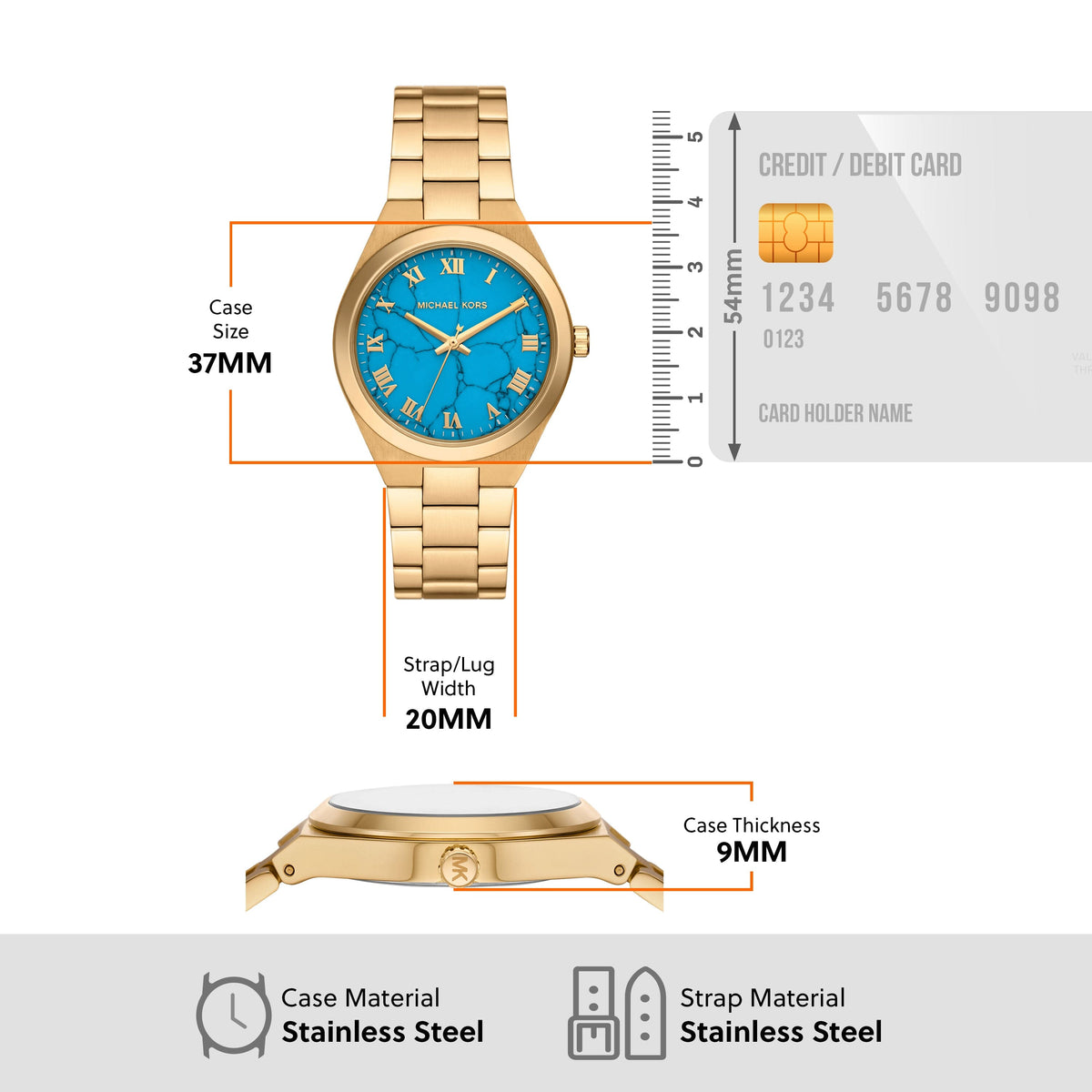 Michael Kors Lennox Analog Blue Dial Gold Steel Strap Watch for Women - MK7460