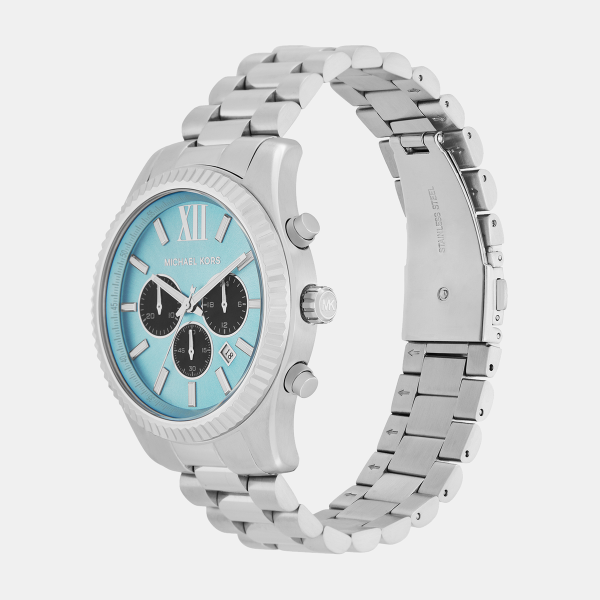 Michael Kors Lexington Chronograph Blue Dial Silver Steel Strap Watch for Men - MK9165