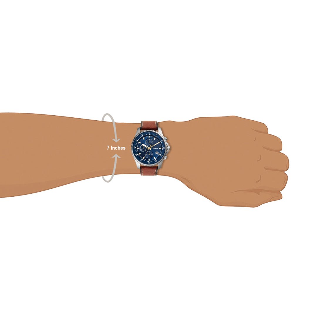 Fossil Dillinger Luggage Chronograph Blue Dial Brown Leather Strap Watch for Men - FS5675