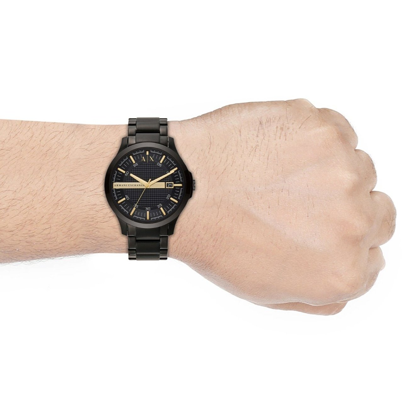 Armani Exchange Hampton Chronograph Black Dial Black Steel Strap Watch For Men - AX2413