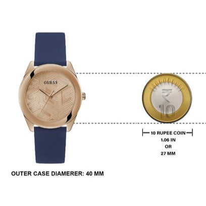 Guess Cubed Analog Rose Gold Dial Blue Leather Strap Watch For Women - GW0665L2