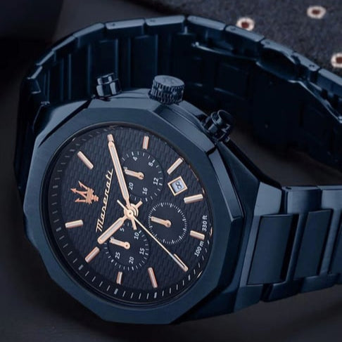 Maserati Stile Chronograph Blue Dial Blue Steel Strap Watch For Men - R8873642008