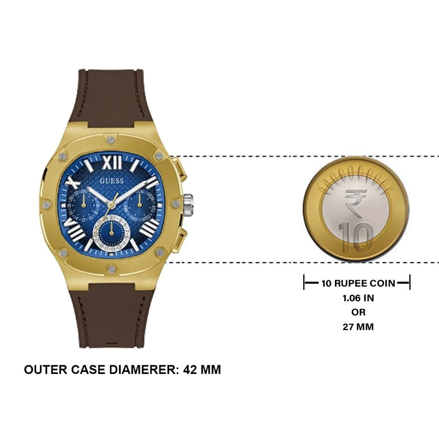 Guess Headline Chronograph Blue Dial Brown Silicone Strap Watch For Men - GW0571G5