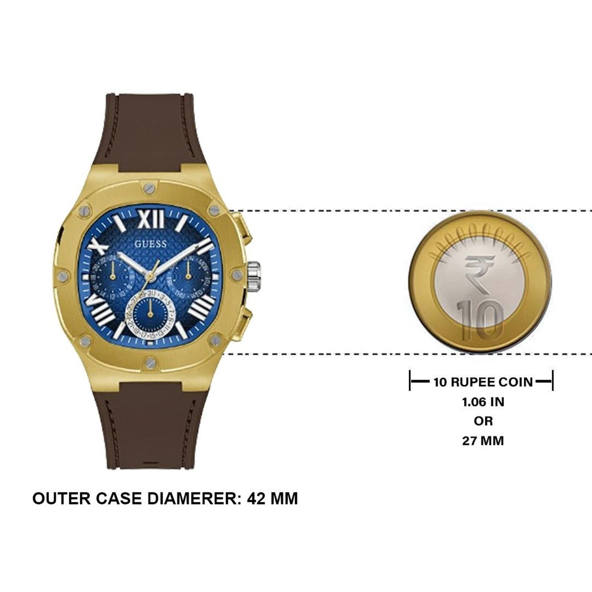 Guess Headline Chronograph Blue Dial Brown Silicone Strap Watch For Men - GW0571G5