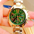 Michael Kors Bradshaw Chronograph Green Dial Gold Steel Strap Watch For Women - MK7257