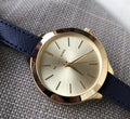 Michael Kors Runway Quartz Gold Dial Blue Leather Strap Watch For Women - MK2285
