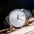 Movado Museum Silver Dial Black Leather Strap Watch For Women - 2100003