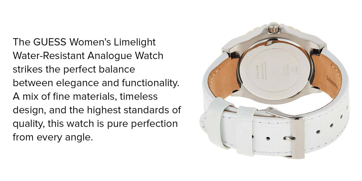 Guess Limelight Quartz Silver Dial White Leather Strap Watch For Women - W0775l8