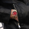 Citizen Tsuyosa Automatic Red Dial Gold Steel Strap Watch For Men - NJ0153-82X