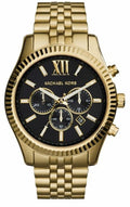 Michael Kors Lexington Chronograph Black Dial Gold Steel Strap Watch for Men - MK8286