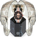 Philipp Plein The $kull Diver Black Dial Silver With Rose Gold Stainless Steel Strap Watch For Men- PWOAA0822