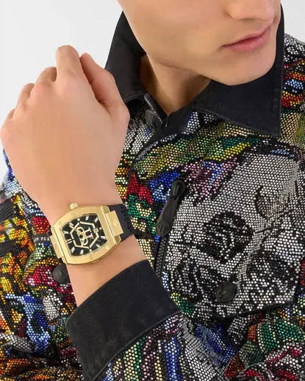 Philipp Plein Hexagon Phantom Black Dial Black Silicone Strap Watch For Men- PWPUA0424