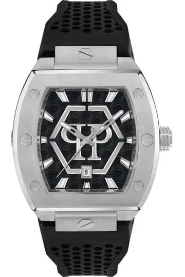 Philipp Plein Hexagon Phantom Black Dial Black Silicone Strap Watch For Men- PWPUA0524