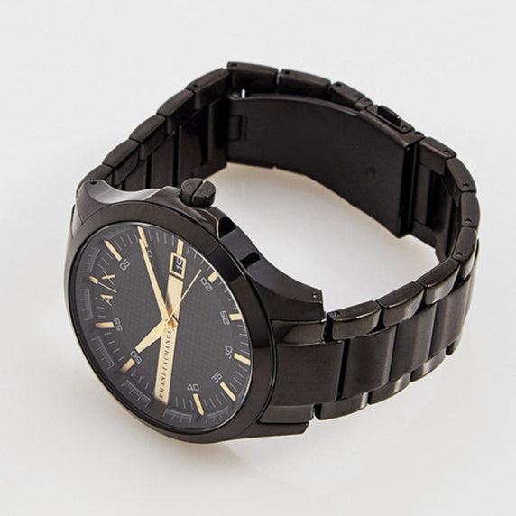 Armani Exchange Hampton Chronograph Black Dial Black Steel Strap Watch For Men - AX2413