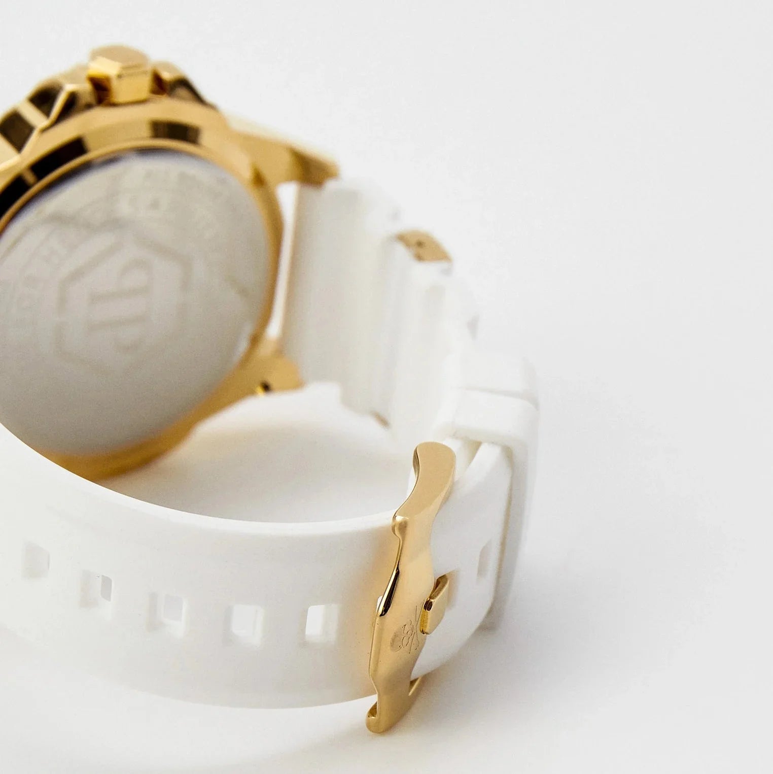 Philipp Plein The Skull Gold Dial White Silicone Strap Watch for Men - PWAAA1221