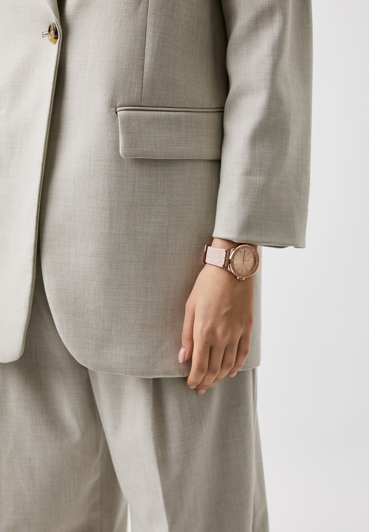 Michael Kors Mini Lennox Three-Hand Rose Gold Dial Pink Silicone Strap Watch For Women - MK7282