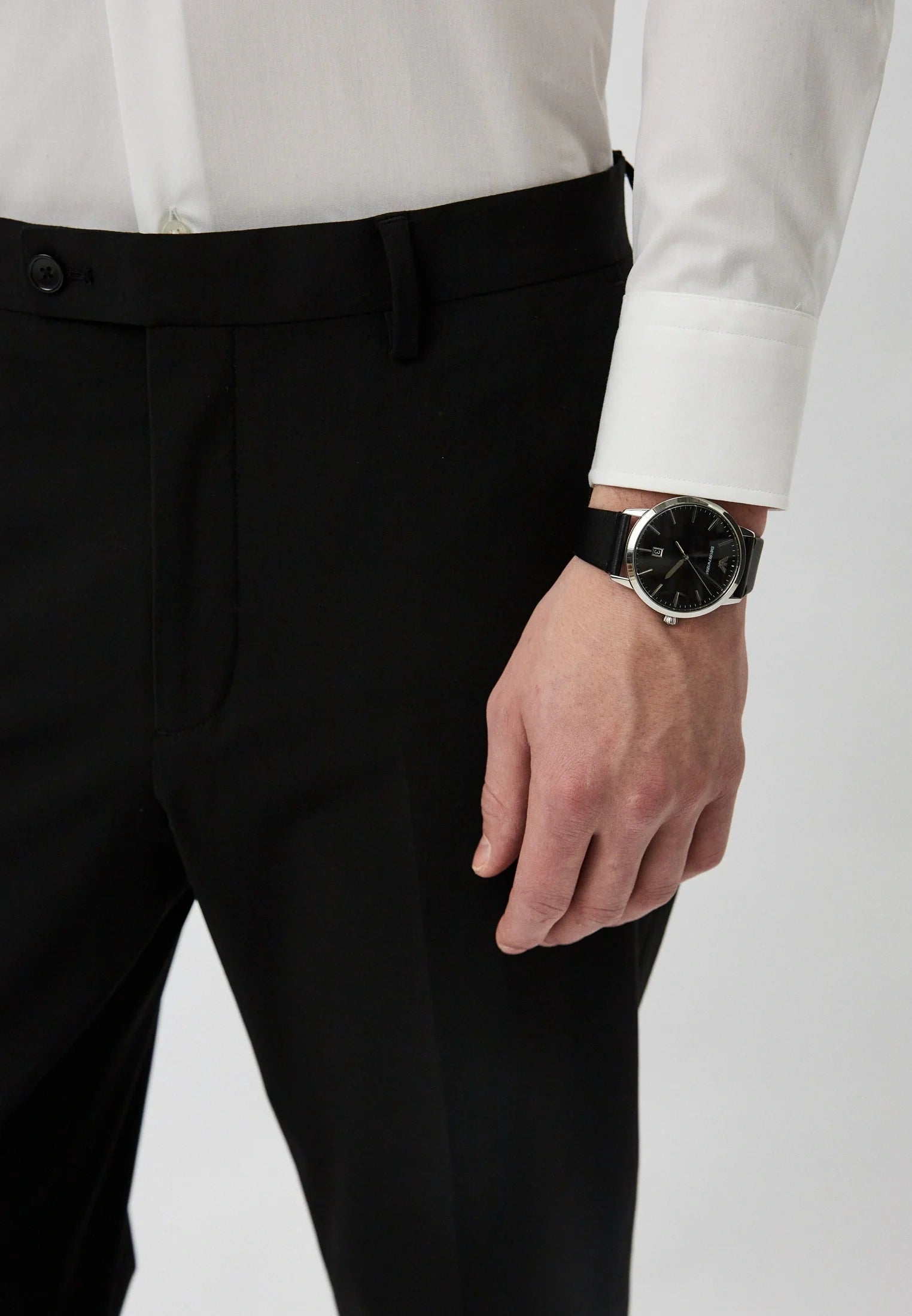 Emporio Armani Ruggero Black Dial Black Leather Strap Watch for Men - AR11193