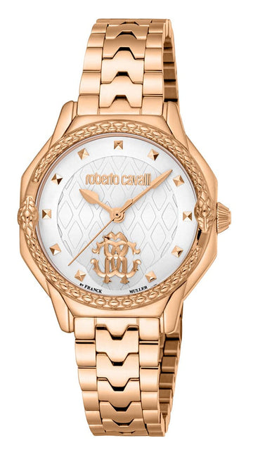 Just Cavalli Classic White Dial Rose Gold Steel Strap Watch for Women - RV1L225M0061