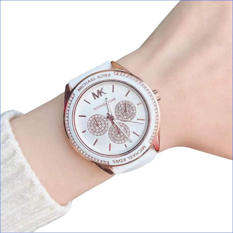Michael Kors Oversized Sport Quartz White Dial White Rubber Strap Watch For Women - MK6945