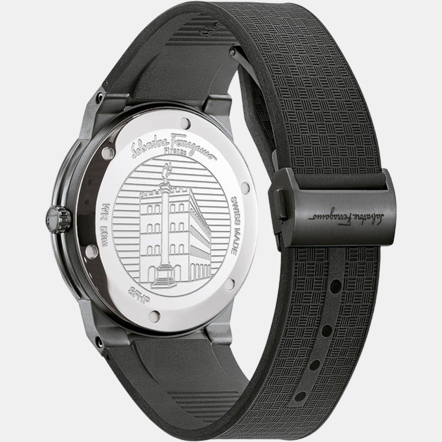Salvatore Ferragamo Sapphire Black Dial Black Rubber Strap Watch for Men - SFHP00320