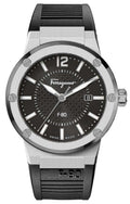 Salvatore Ferragamo F-80 Black Dial Black Rubber Strap Watch For Men - SFHY01322
