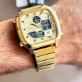 Fossil Retro Analog-Digital Gold Dial Gold Steel Strap Watch for Men - FS5889