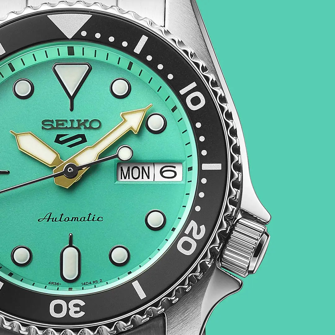 Seiko 5 Sports SKX Midi Automatic Teal Dial Silver Steel Strap Watch For Men - SRPK33K1