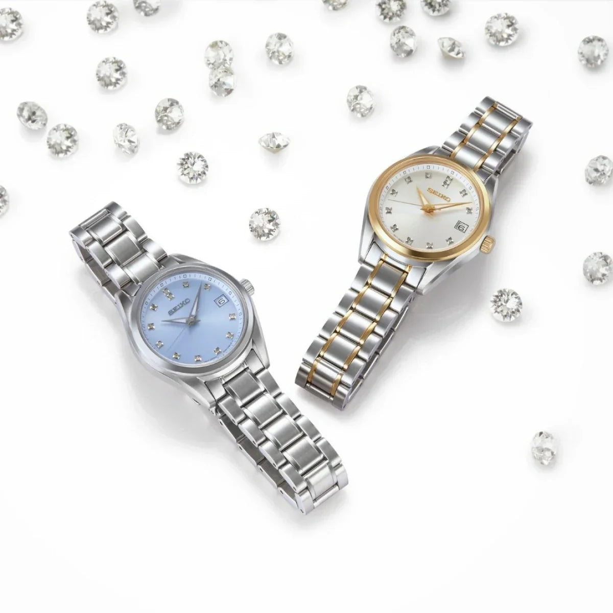 Seiko Diamond Silver Dial Two Tone Steel Strap Watch for Women - SUR582P1