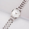 Calvin Klein Stately White Dial Silver Steel Strap Watch for Women - K3G23126