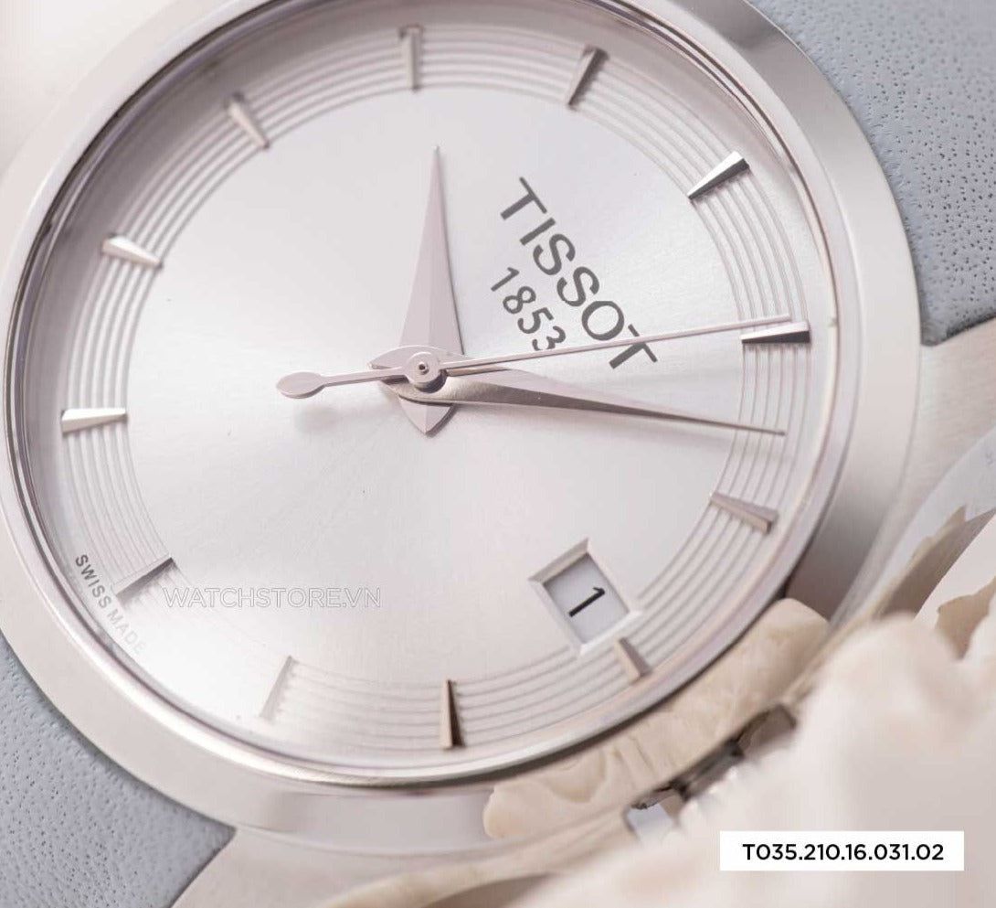 Tissot T Classic Couturier Silver Dial Light Blue Leather Strap Watch For Women - T035.210.16.031.02
