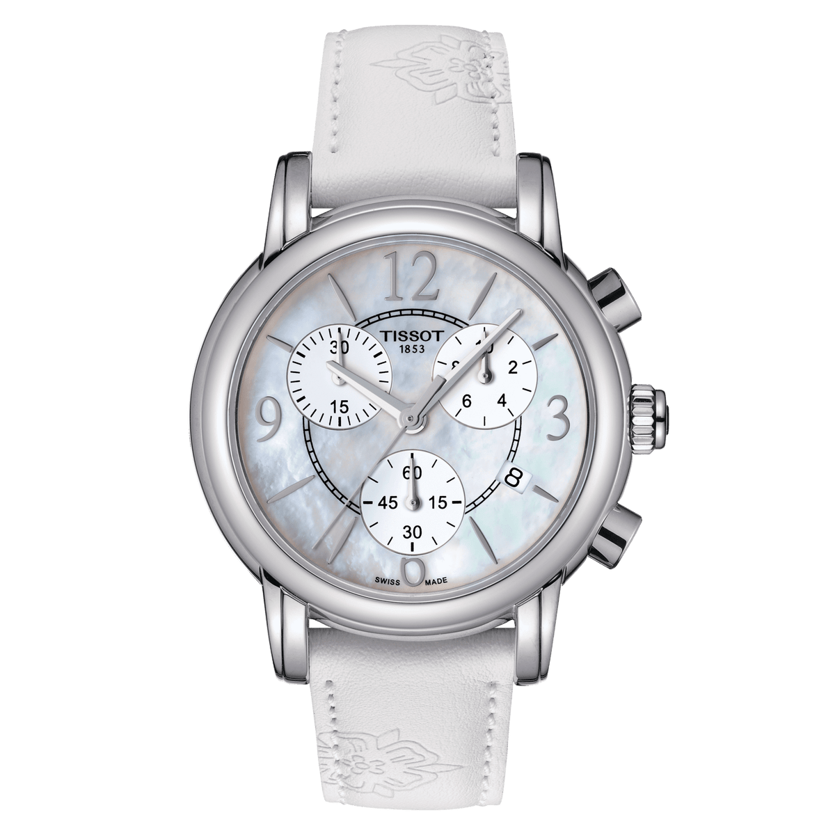 Tissot Dressport Chronograph Mother of Pearl Dial White Leather Strap Watch for Women - T050.217.17.117.00