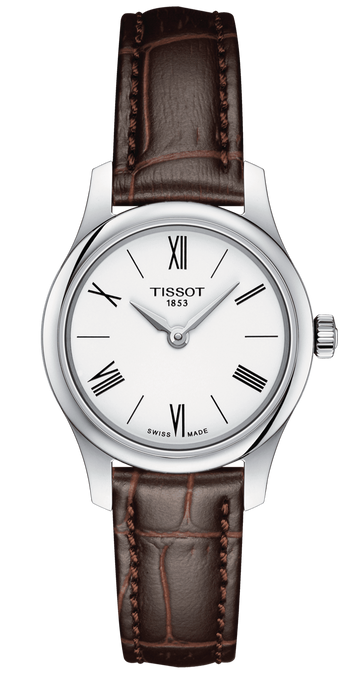 Tissot Tradition 5.5 Lady Silver Dial Brown Leather Strap Watch for Women - T063.009.16.018.00