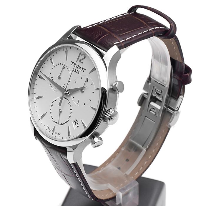 Tissot T Classic Tradition Chronograph White Dial Brown Leather Strap Watch For Men - T063.617.16.037.00