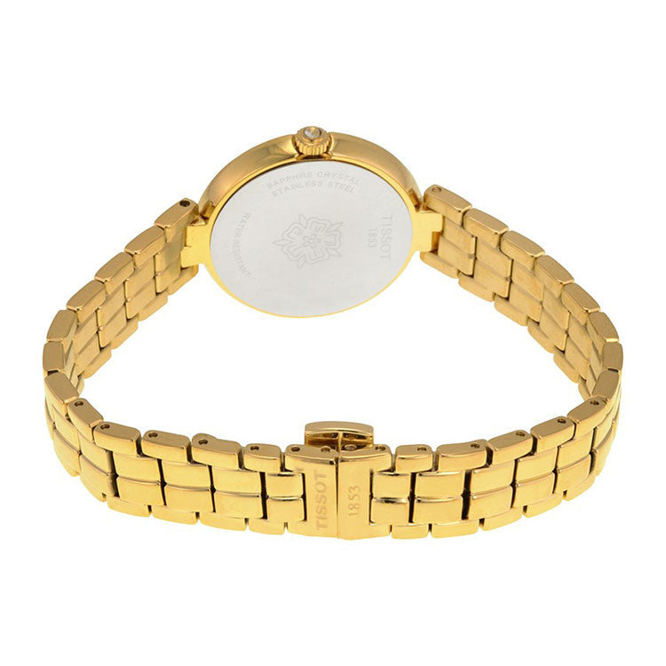 Tissot Flamingo Mother of Pearl White Dial Gold Steel Strap Watch For Women - T094.210.33.111.00