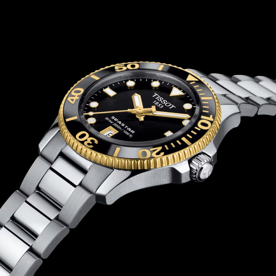 Tissot Seastar 1000 Black Dial Silver Steel Strap Watch For Men - T120.210.127.051.00