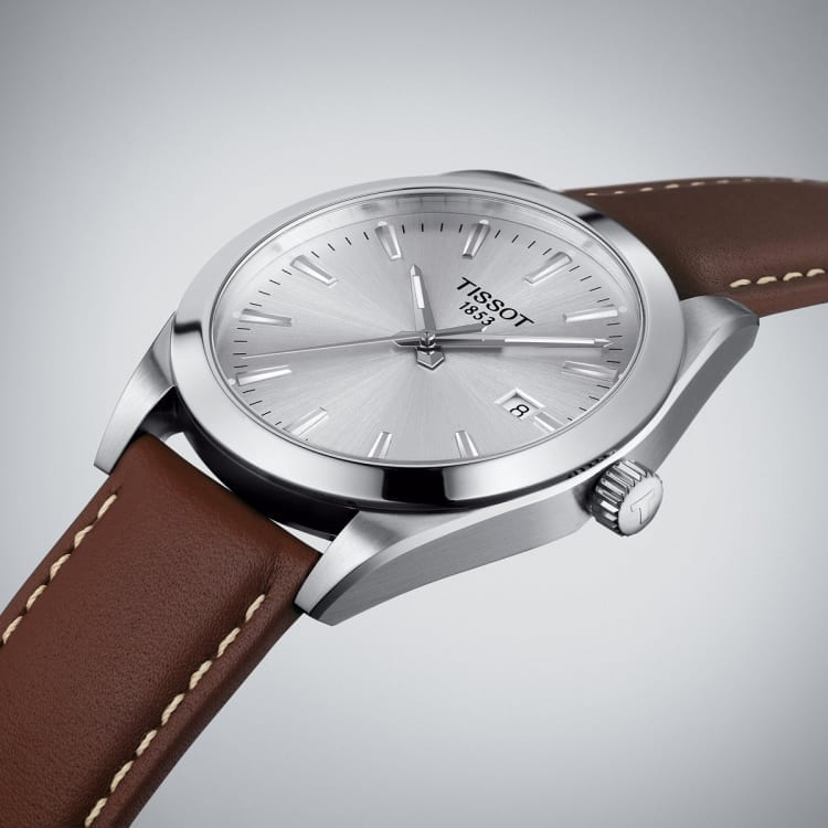 Tissot Gentleman Powermatic 80 Silicium Silver Dial Brown Leather Strap Watch For Men - T127.407.16.031.00