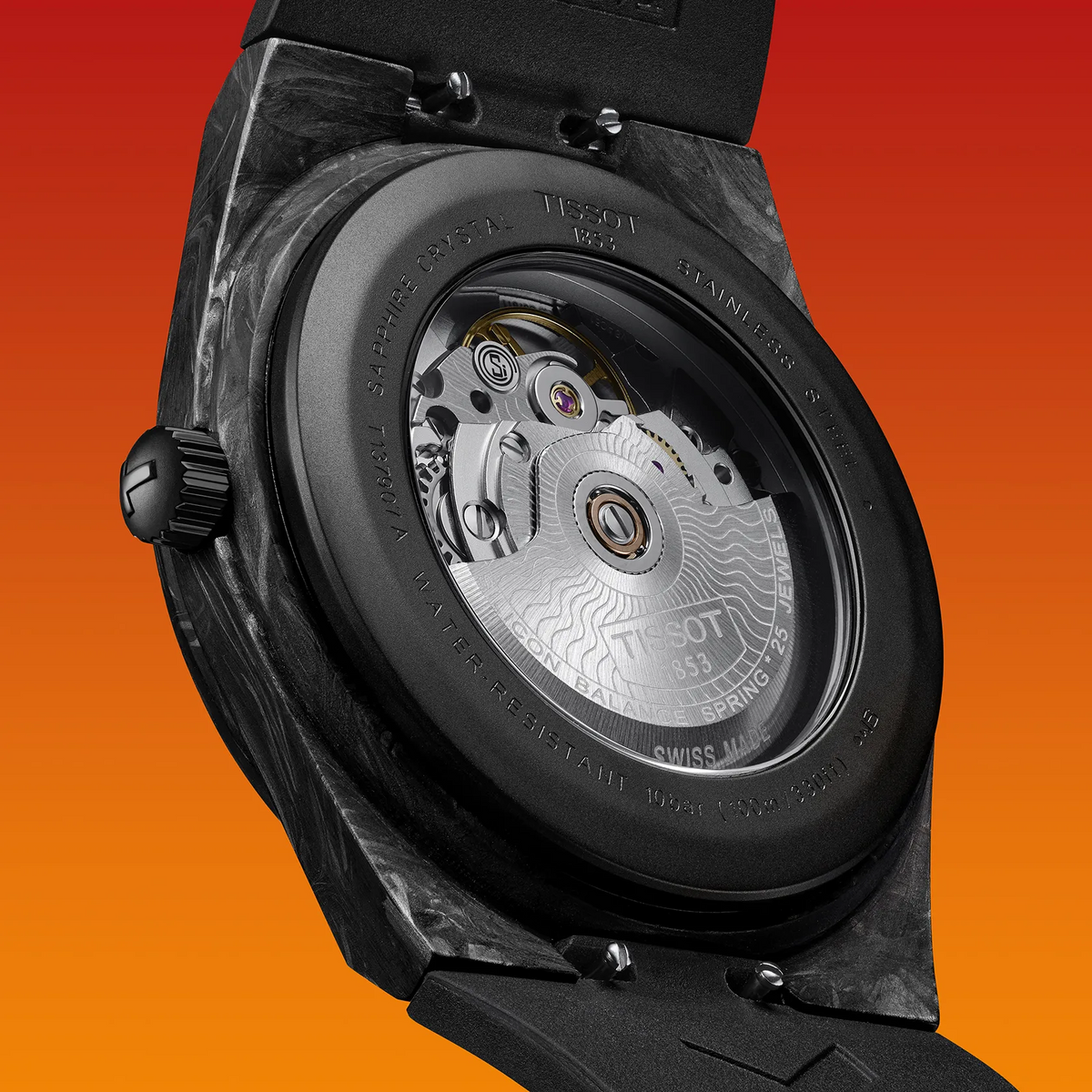 Tissot PRX Powermatic 80 Carbon Black Dial Black Rubber Strap Watch for Men - T137.907.97.201.00