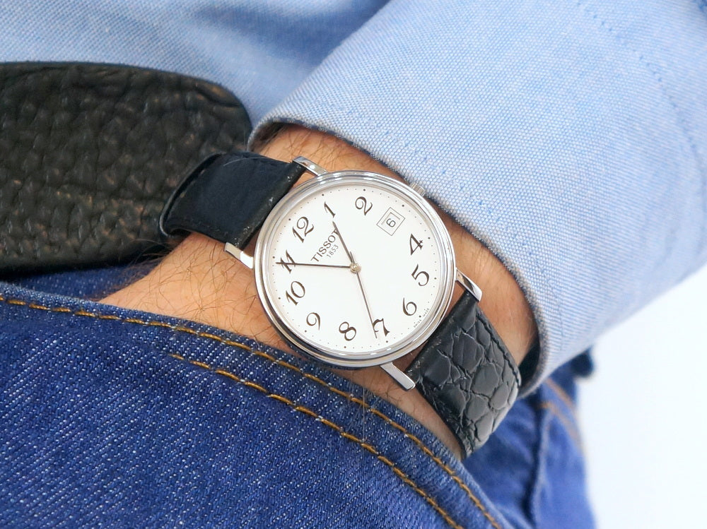 Tissot T Classic Desire White Dial Black Leather Strap Watch For Men - T52.1.421.12