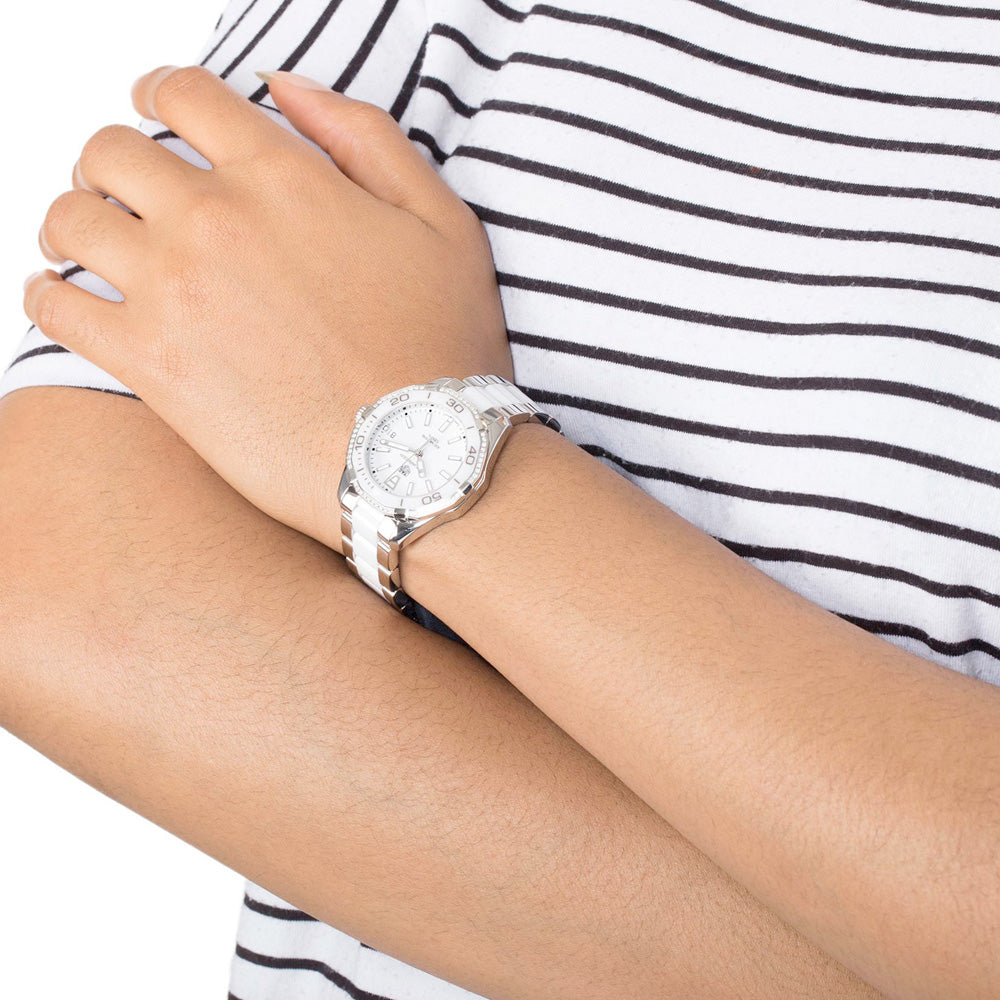 Tag Heuer Aquaracer Diamonds White Dial Two Tone Steel Strap Watch for Women - WAY131H.BA0914