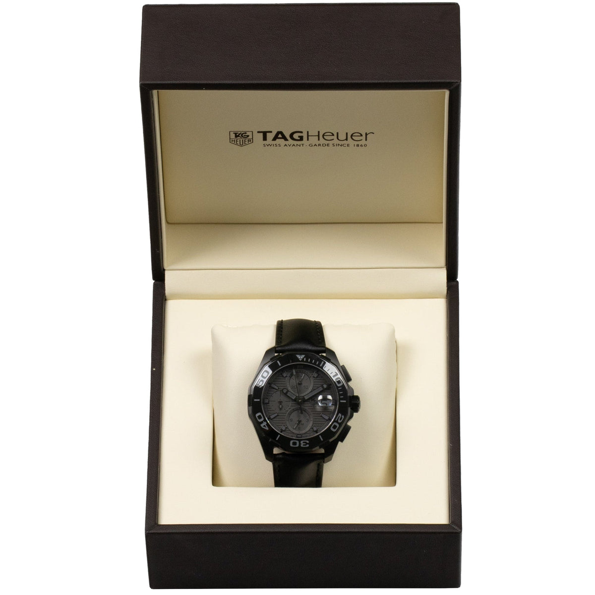 Tag Heuer Aquaracer Automatic Chronograph Special Edition Grey Titanium Dial Black Leather Strap Watch for Men - CAY218B.FC6370
