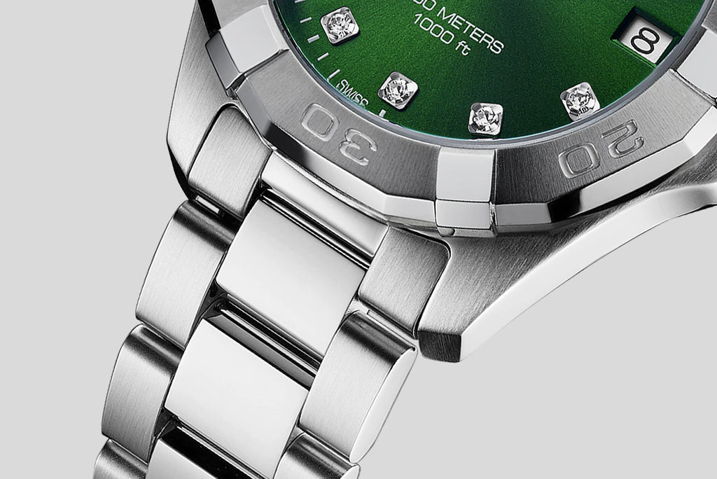 Tag Heuer Aquaracer Diamonds Emerald Green Dial Silver Steel Strap Watch for Women - WBD1316.BA0740